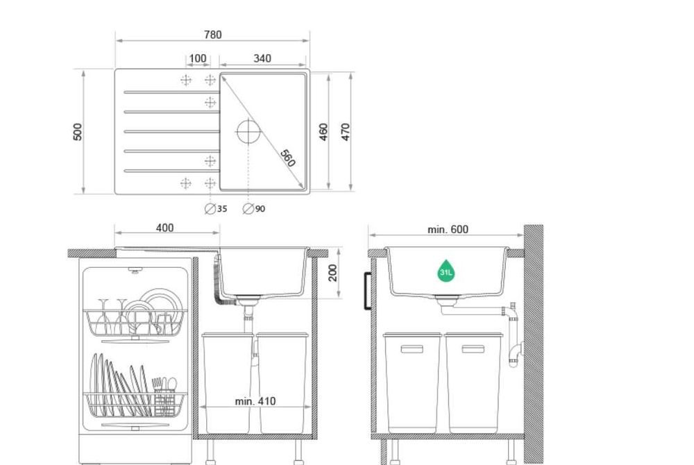 графит кухненска мивка от гранит Копенхаген 780х500 Top 50