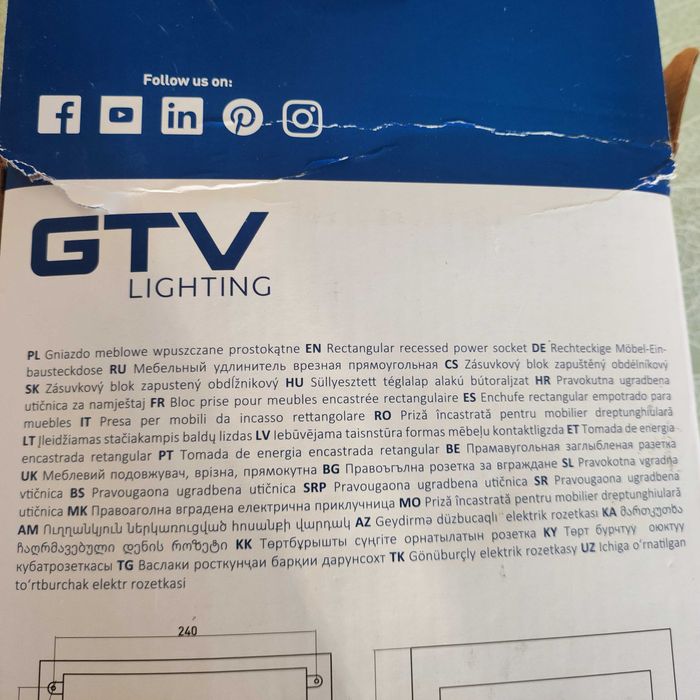 Контакт за вграждане 3х Schuko, с кабел 1,5 м, GTV