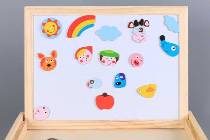 Дървена кутия - двулицева магнитна дъска с формички - ферма