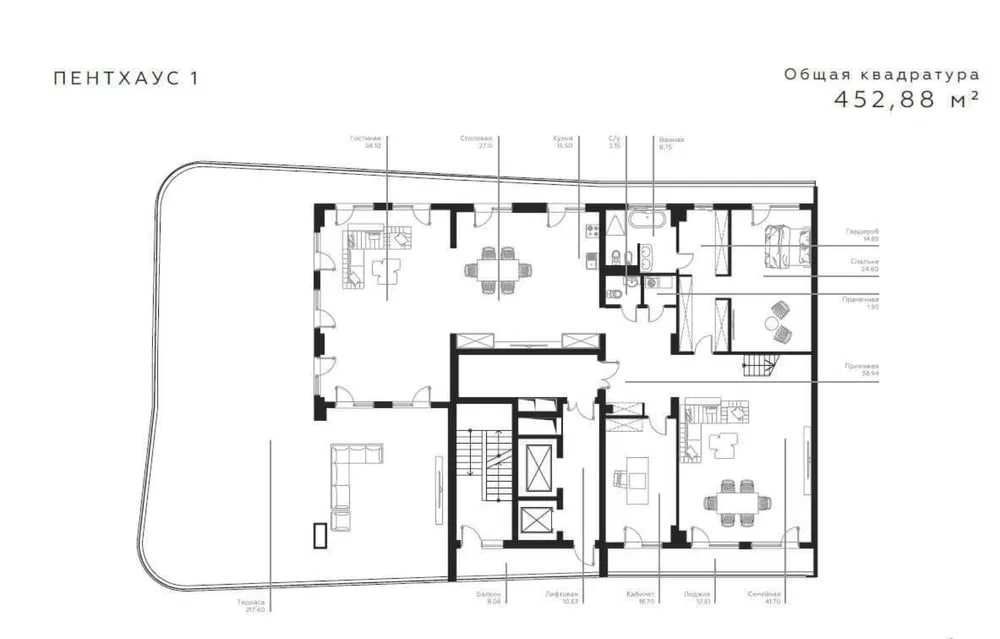 Golden House Infinity 8 комнатная , Пентхаус 452м2 Без Ремонта