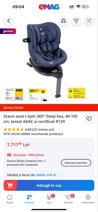 Scaun auto i-Spin 360 Deep Sea, 40-105 cm