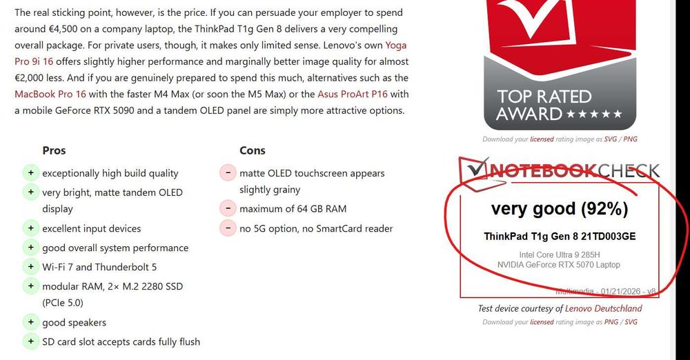 Laptop Lenovo ThinkPad T1g Gen 8 16 Ultra 7 255H 32GB RTX 5060 8GB 1TB