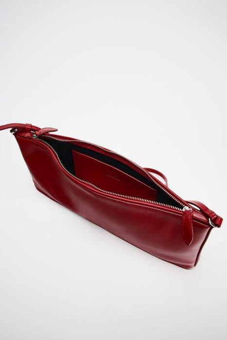 Кожена чанта Зара нова с етикет червена 100% ГОВЕЖДА КОЖА