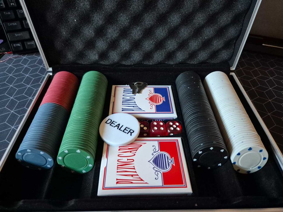 Set Complet Poker în Servieta de Transport | Chips, Zaruri