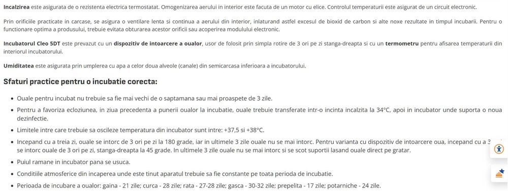 Incubator oua, Cleo 5DT