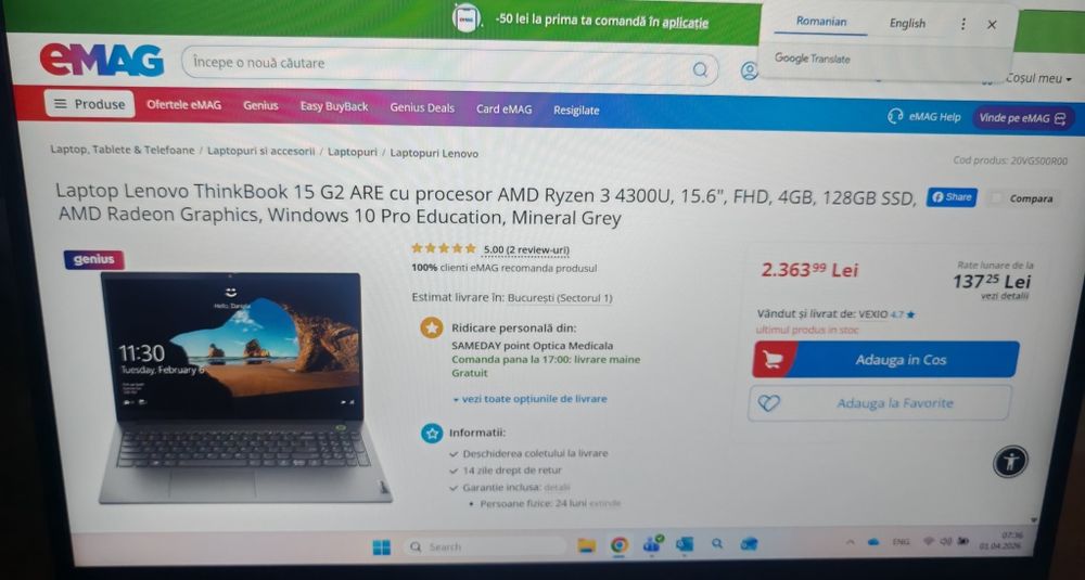 Laptop Lenovo ThinkBook 15 G2 ARE 15,6'' AMD Ryzen