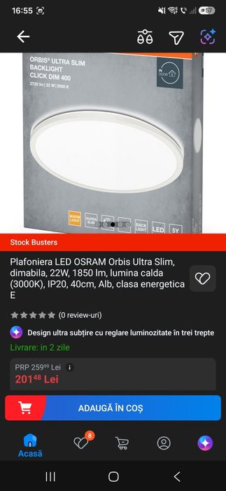 Aplica plafoniera led osram 22w 2720lm lumina calda 3000k