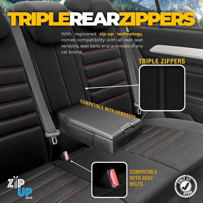 Комплект Тапицерия OTOM,Черно с Червен шев,Предни и Задни Седалки