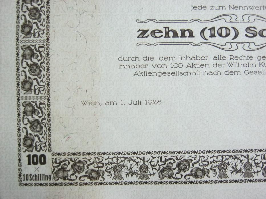 Actiune,bilete,coala 100 active,WILHELM&KUX,fabrica pantofi,Wiena,1928