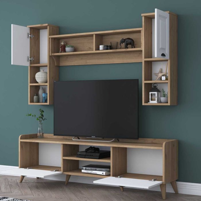 ТВ комплект Puzzle-home 2559, 4 части, Орех/бял