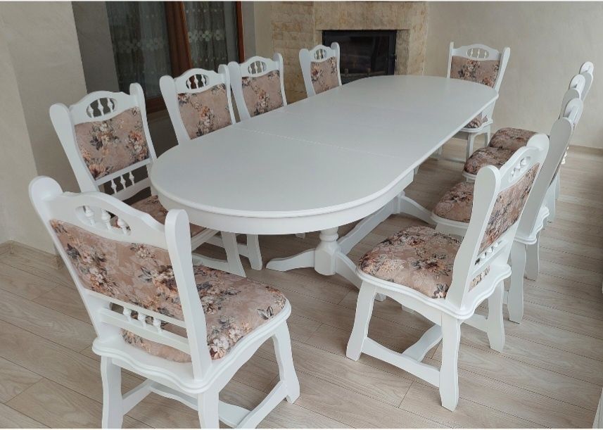 Vand set rustic masa ovala extensibila cu 10  scaune