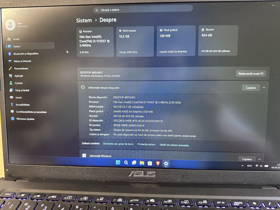 Laptop Asus VivoBook 15 X1500EA, i5-1135G7 gen 11, 16GB RAM, ~1TB SSD Nvme