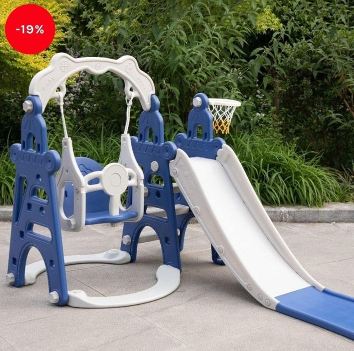 Детска Пързалка 4 в 1 Люлка стълба Баскетболен каш Чисто нова