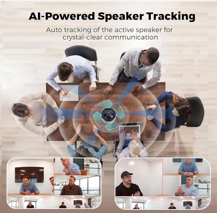 Coolpo AI Huddle Pana 4K 360 градуса камера за видеоконференции с микрофон, високоговорител и изкуствен интелект