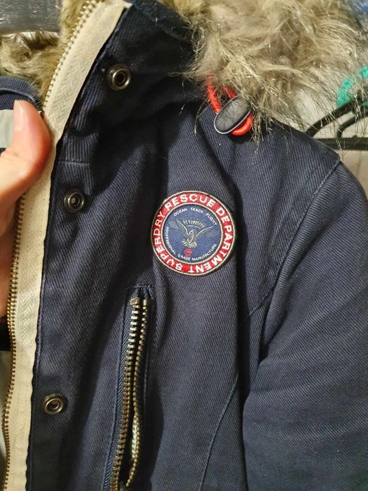 Яке палто парка  superdry xs / S 34 / 36 естествен  и 158 см става същ