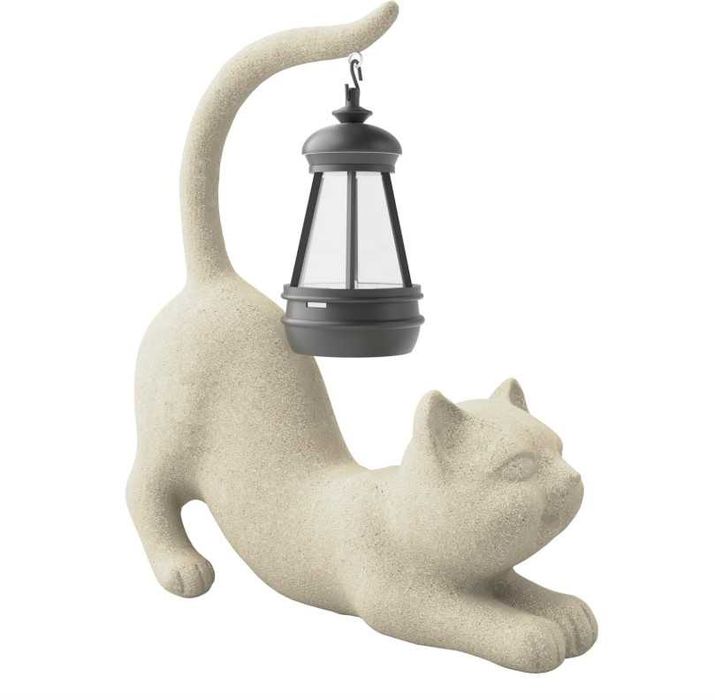 Декоративна статуя Котка със соларно фенерче, градинска фигурка
