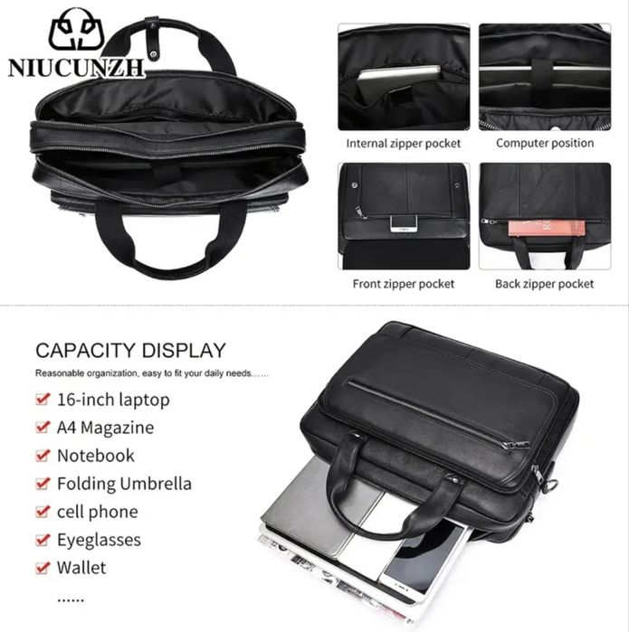 Мъжка кожена бизнес чанта/Професионално куфарче за лаптоп -10%Промоция