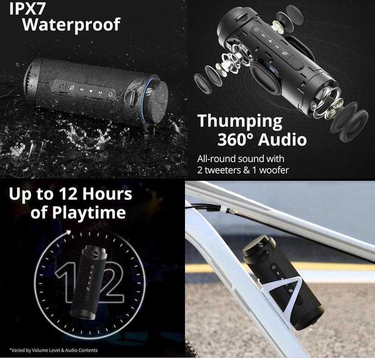 Tronsmart Element T7 3D APP Anti-Shock Тонколона за Колело 30W Велосипед Bluetooth 5 Свързаност IPX7 Водоустойчивост Субуфер за Колоездене на Открито