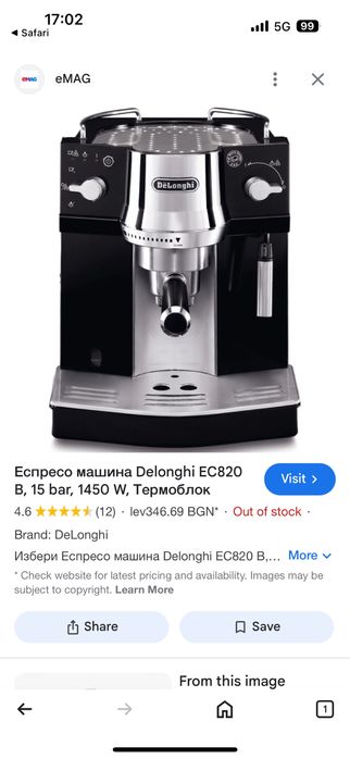 Еспресо машина Delonghi EC820 15bar