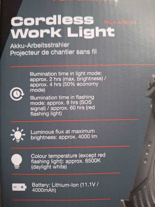 Parkside Performance акумулаторен прожектор 4000 Lm