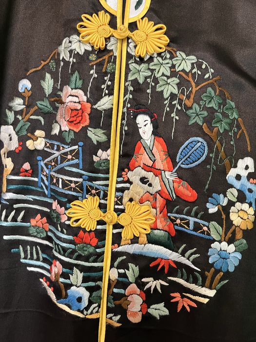 Винтидж китайско бродирано кимоно Синя елегантност Шиноазър рокля