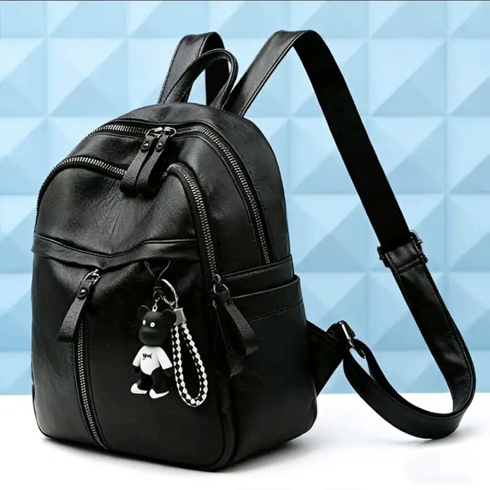 Модерна дамска раница от еко кожа, черна