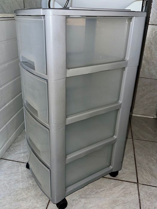 Dulap depozitare din plastic cu 4 sertare și roți