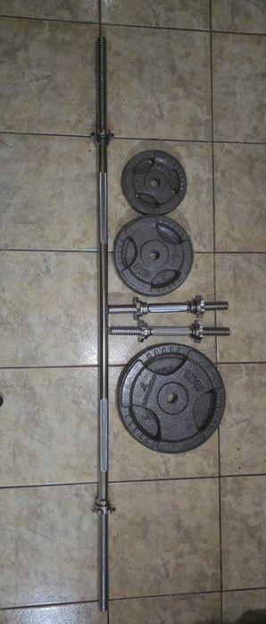 Set complet haltere/gantere - bară + 2 gantere + discuri 2.5/5/10kg