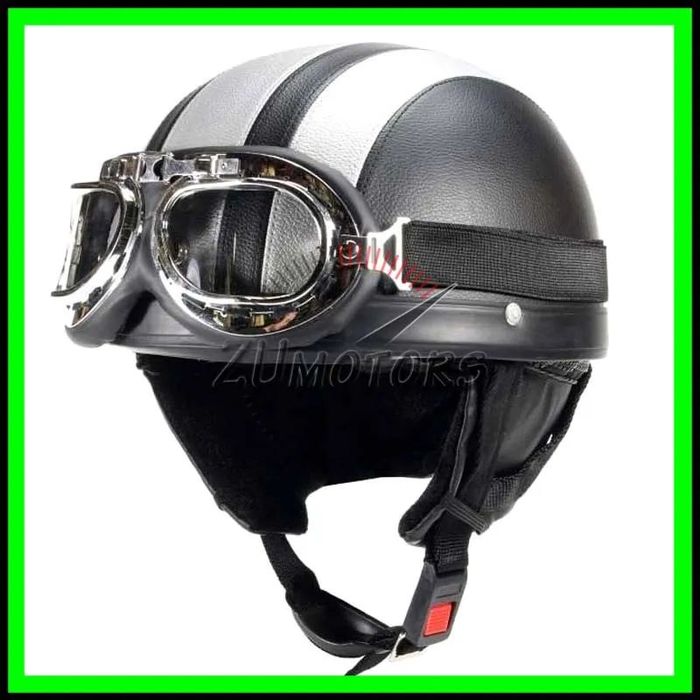 Casca moto Retro scuter Vespa Chopper Piele - Negru-GRI