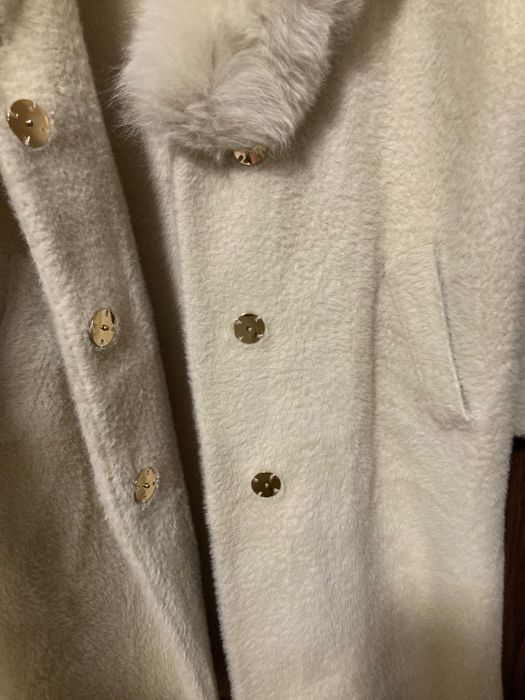 Палто ангора, вълна, яка лисица