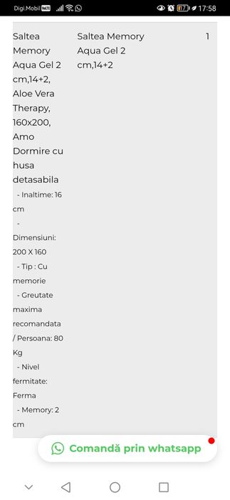 Saltea 160x200 memory aqua gel 14+2 aqua gel cm