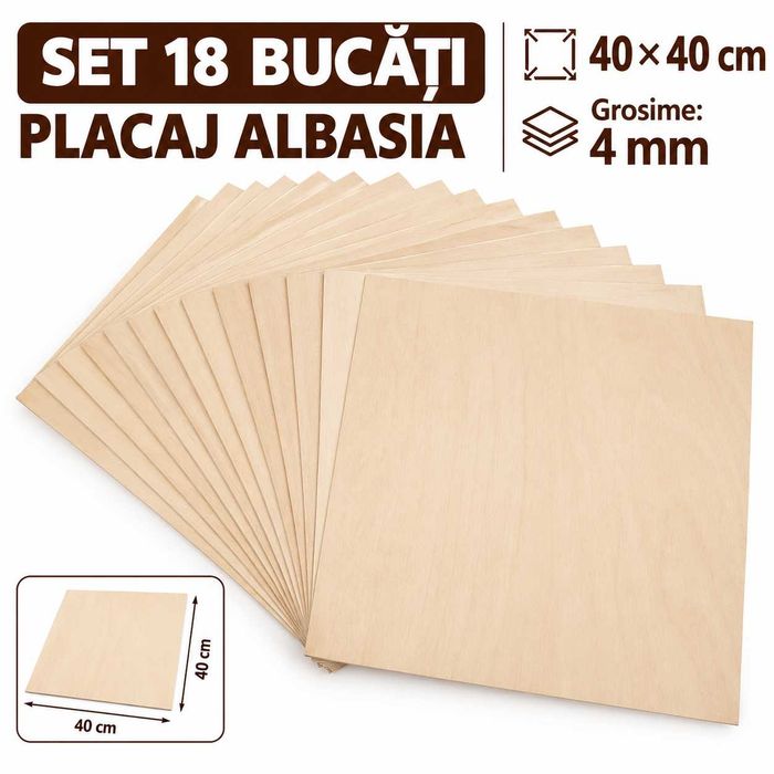 Set 18 plăci placaj Albasia 40×40 cm – 4 mm – laser, cnc