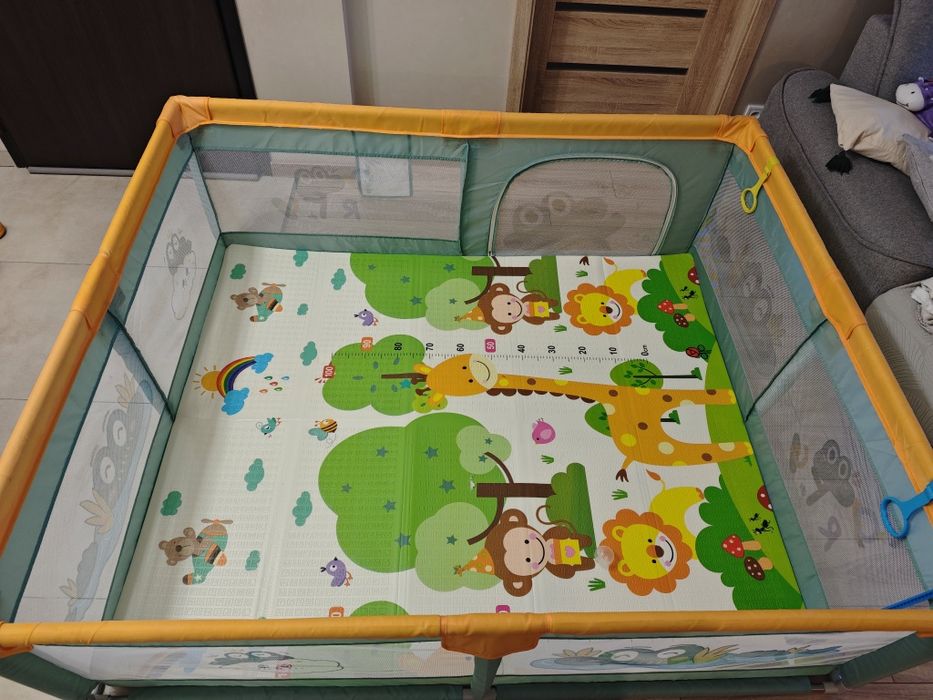 Детска кошара за игра Sonne, с вендузи и килимче, 150 x 180 x 65 см