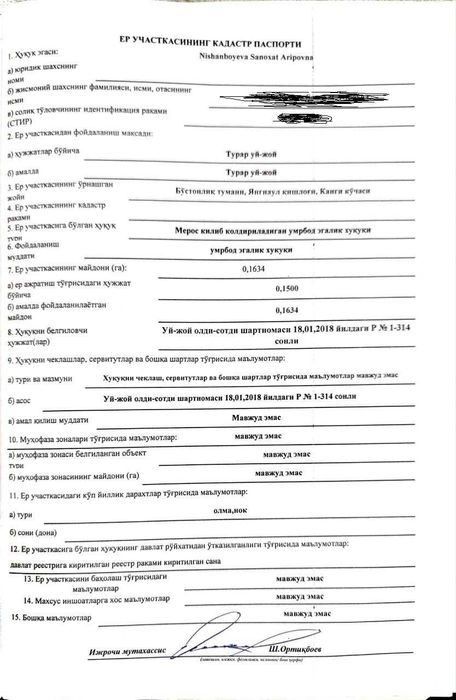 Uy sotiladi, yer narxida uyi eskiroq