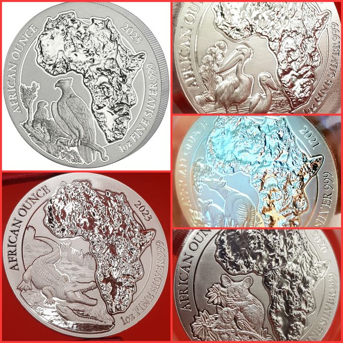 Ruanda Nautical Lunar African monede lingou argint 999