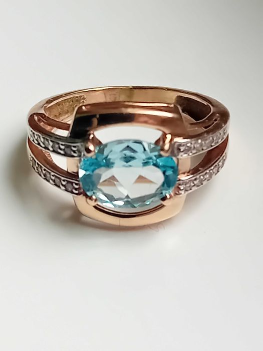 Руски златни обеци и пръстен с естествени сини топази