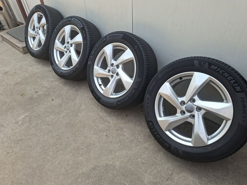 Set jante din aluminiu originale r18 / Audi Vw Skoda Seat MG / echipate cu anvelope de vara 235 55 r18 Michelin / 5x112
