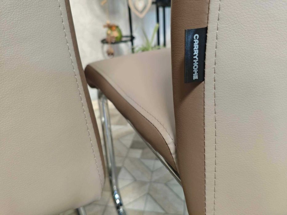 Бежов трапезен стол ЗЕН еко кожа 43/60/98 СМ