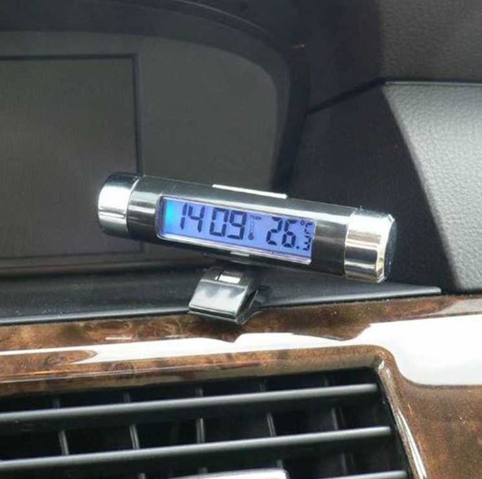 Ceas digital auto cu termometru – ecran LCD, iluminare LED