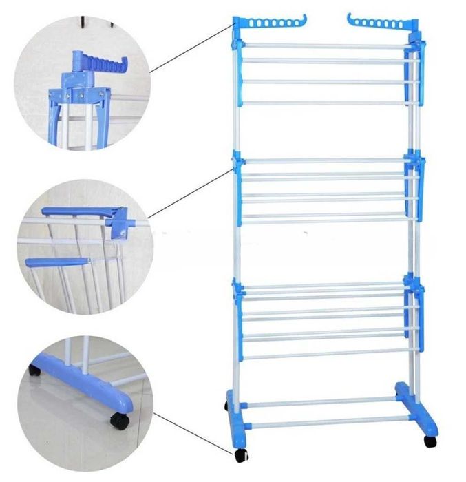 Сушилник за дрехи на колелца практична стойка за сушене на пране