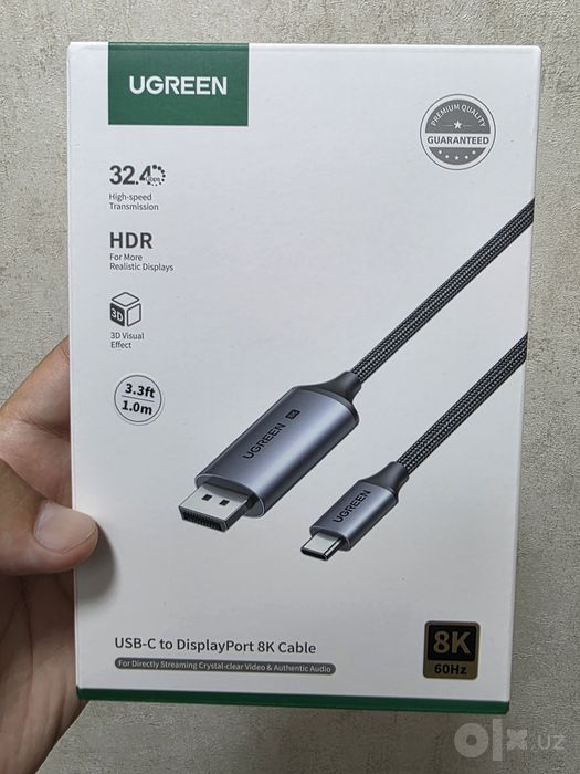 UGREEN Type-C To DisplayPort 2.1/2.0/1.4 Кабель Type-C выход DP