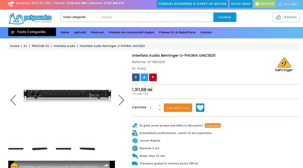 Placa audio studio Behringer U-PHORIA UMC1820 rack 19" defecta