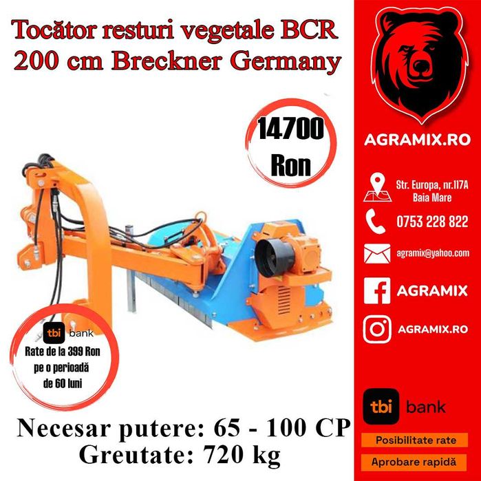 Tocatoare resturi vegetale BCR  2 m cu brat noi Agramix