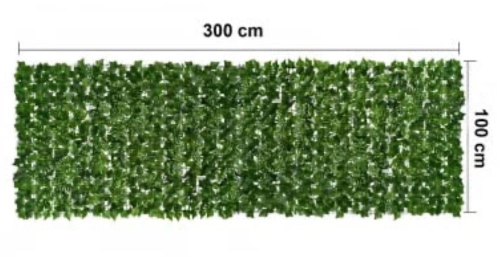 Gard artificial verde cu frunze, 300x100cm, verde inchis, panou decorativ pentru balcon si gard