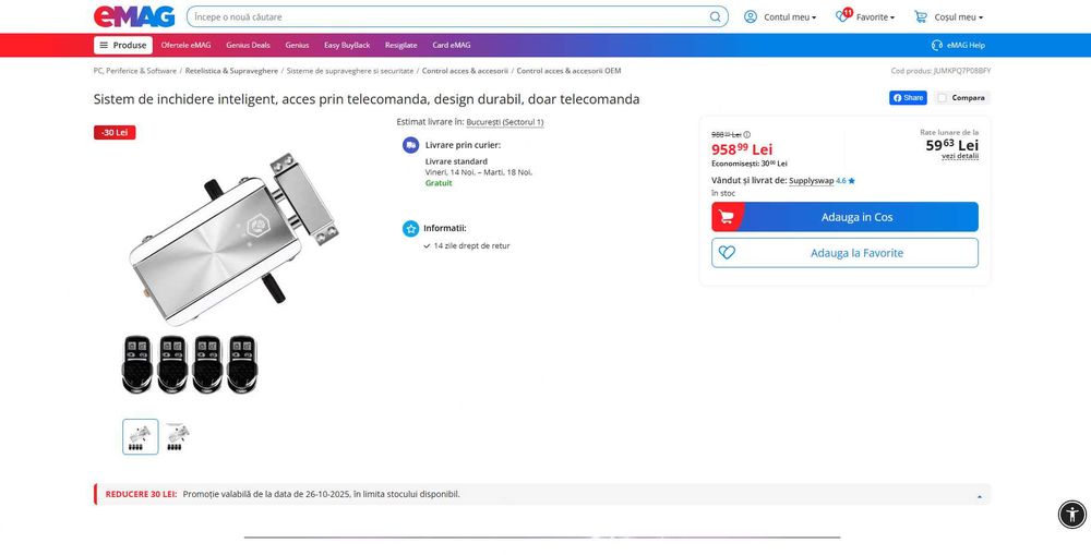 REDUS de la 960RON, Sistem inchidere inteligent, acces cu telecomanda