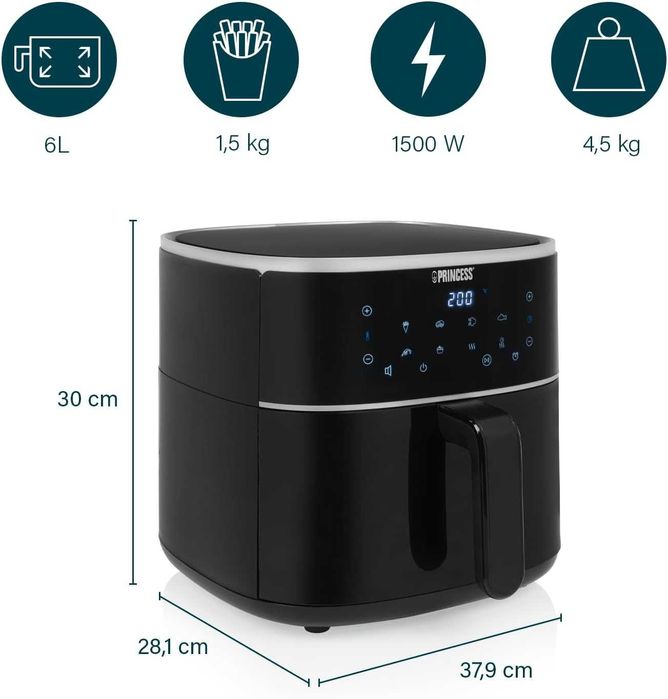 Air Fryer Princess 6л, 8 програми, LED, 1500W, Фритюрник, лек ДЕФЕКТ