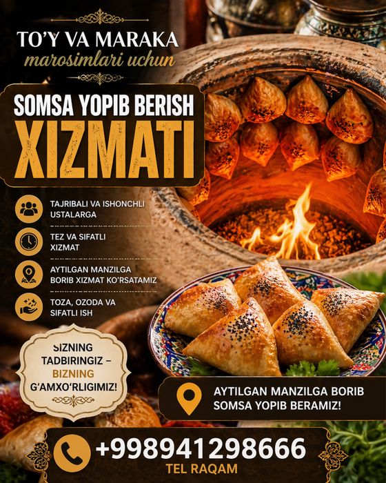 Somsa yopib berish xizmati ketring xizmati
