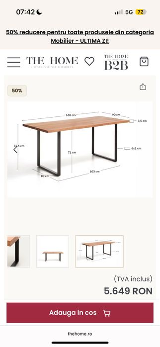 Masa dining THE HOME maro/neagra din lemn 90x160 cm