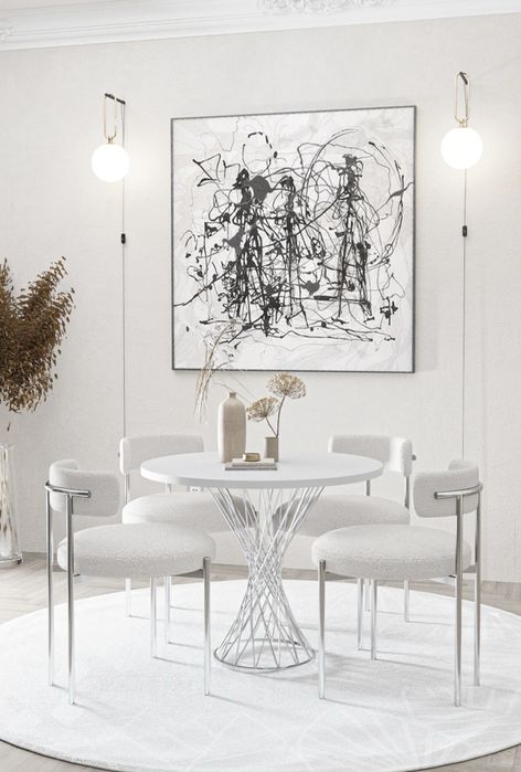 Set dining alb masa cu patru scaune