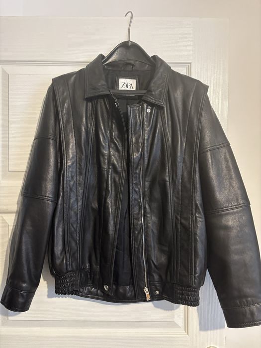 Zara черно естествена кожа яке